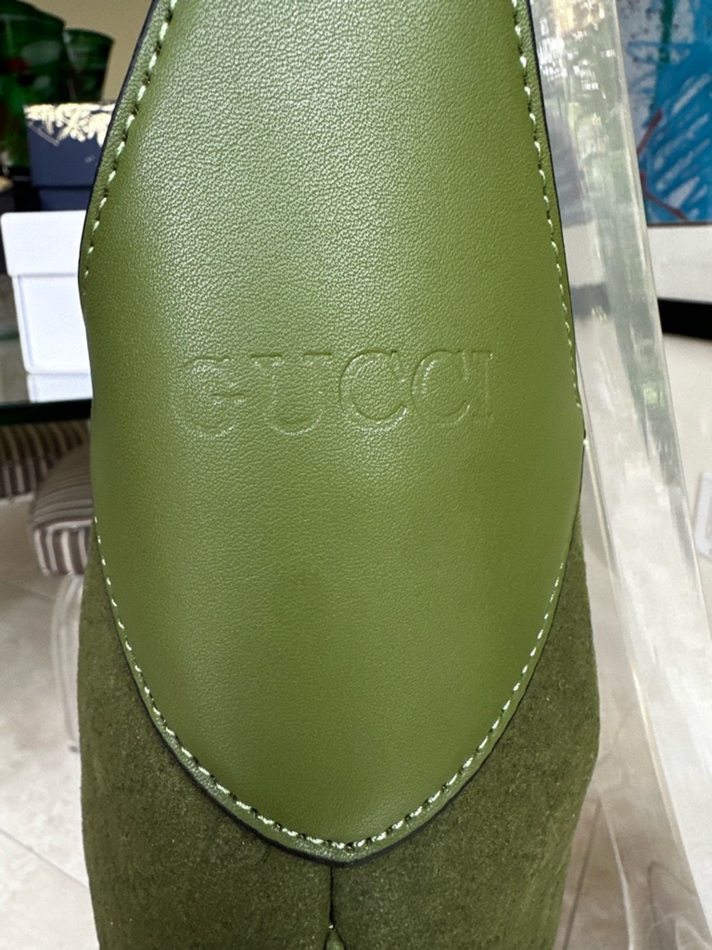 MEDIUM B Shoulder Bag w Pouchette-Moss Green Leather embossed letters - Picture 10 of 14
